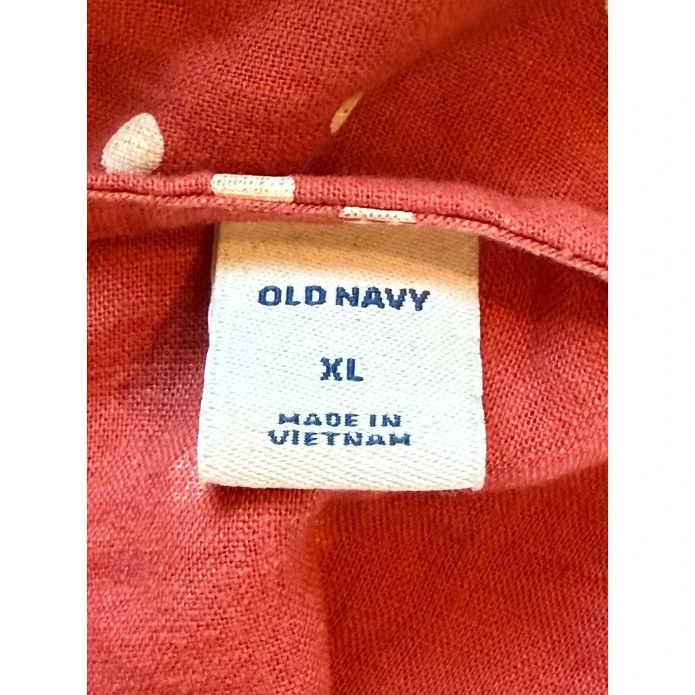 Old Navy Red Polka Dot Linen Blend Pintuck Puff Sleeve Blouse Womens XL